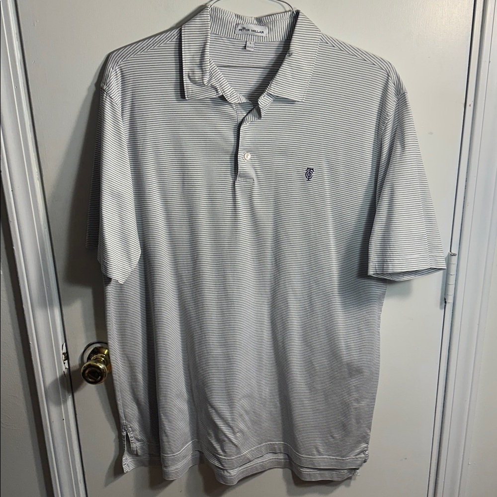 Peter Millar Navy and White Striped Golf Polo Men’s size Large